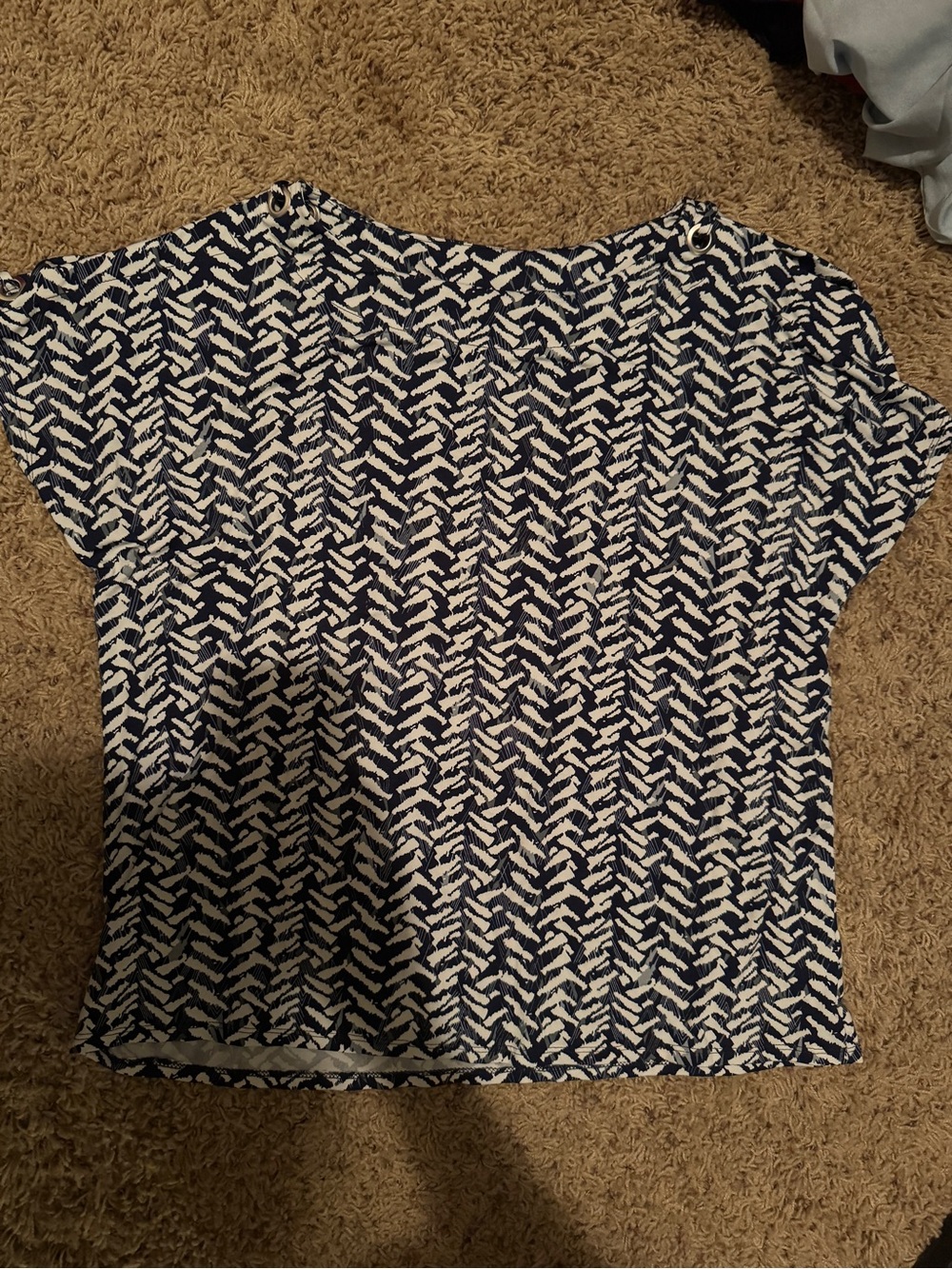 Notations Navy and White Short Sleeve Printed Top